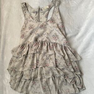 Gray Floral Tiered Ruffle Tank